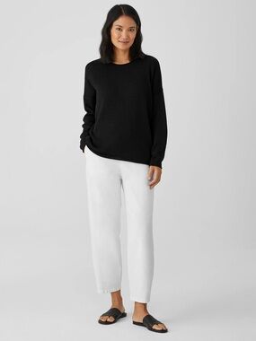 Eileen Fisher Organic Cotton Blend Crew Neck Oversize Boxy Relaxed Luxury XS